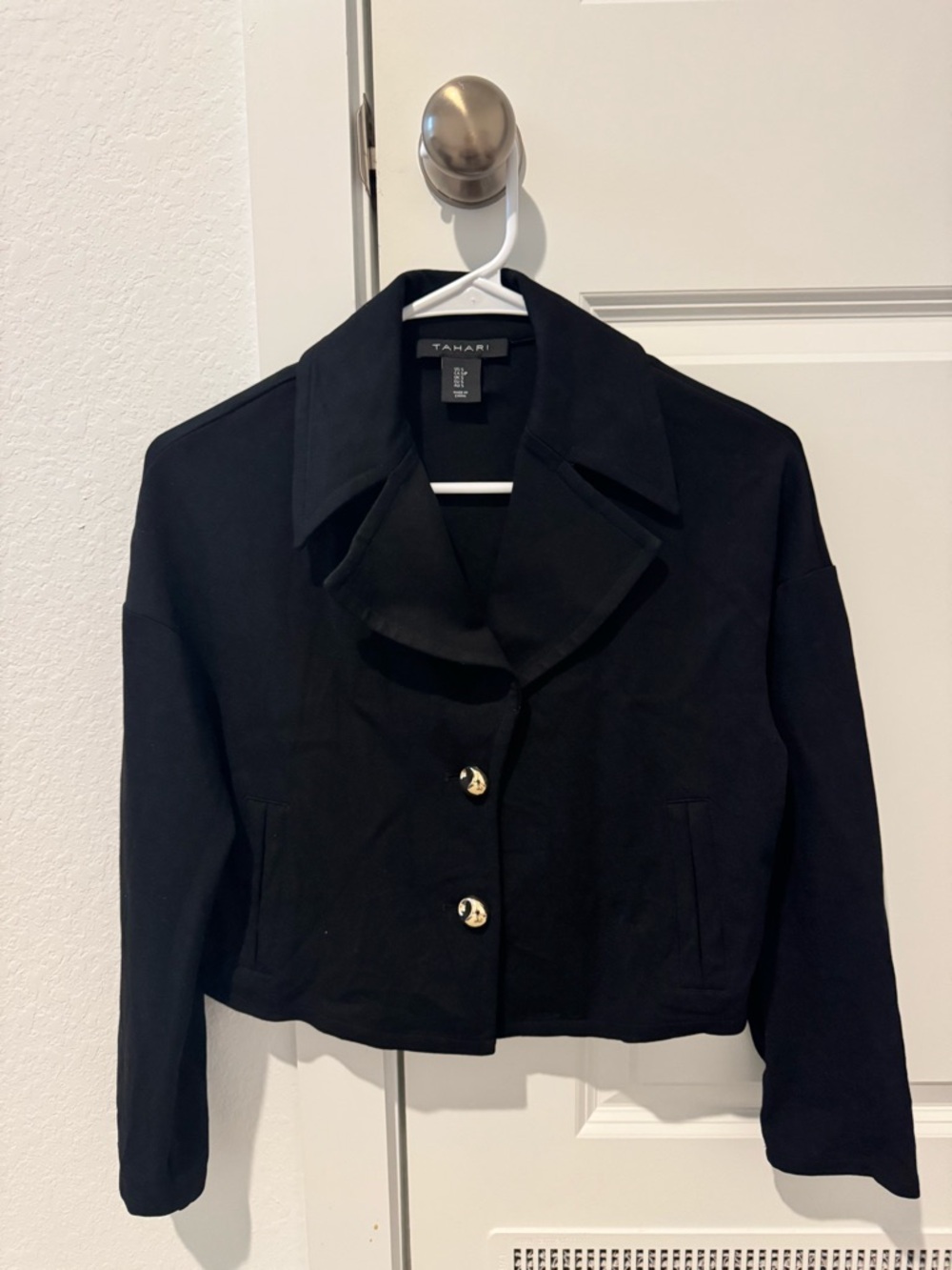 Tahari Black Cropped Button-Front Jacket